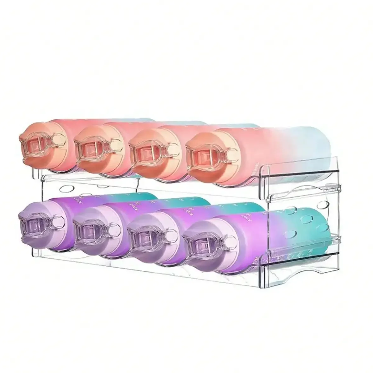 

2-4 layer stackable beverage bottle storage rack.Stainless steel water bottle rack for kitchen cabinets and refrigerator storage