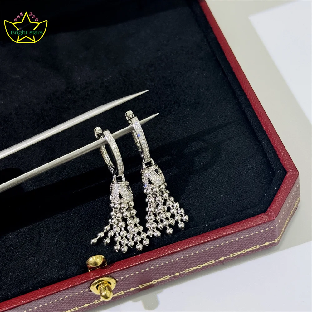 Bright Stars S925 beaded tassel earrings Black spotted studs Leopard print women earring