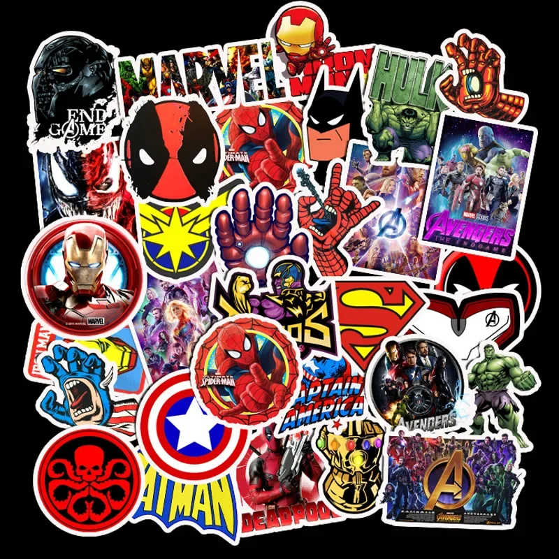 50pcs Disney Movie Marvel The Avengers Stickers Waterproof Skateboard Guitar Luggage Laptop Cartoon Sticker Kids Toys