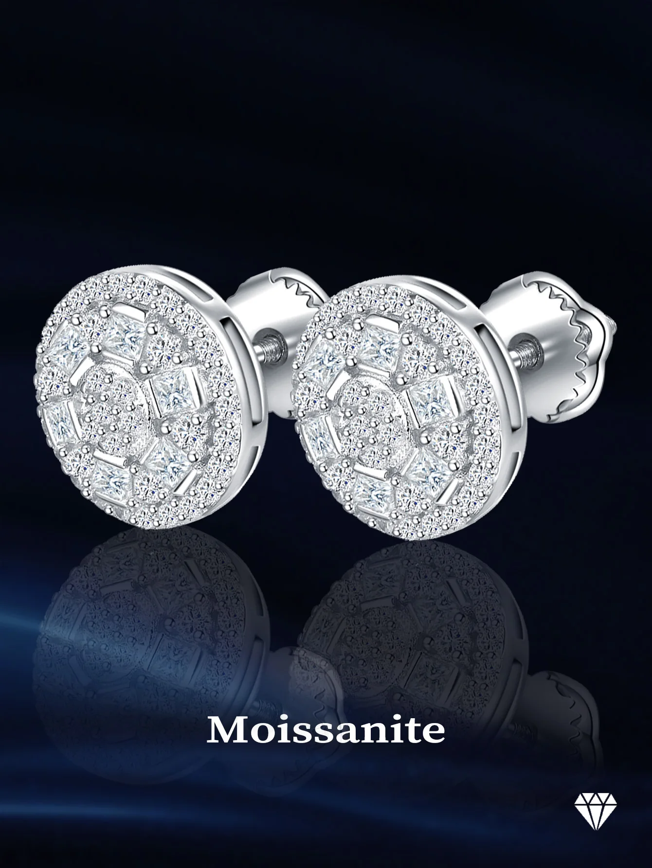 Round Stud Earrings 10mm Moissanite Earring for Woman Full Diamond Earrings for Women