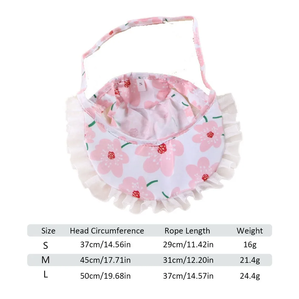 

Versatile Polyester+Lace Pet Sunshade Hat Breathable With Ear Holes Cat Peaked Cap Tether Rope Pet Sun Protection Hat Puppy Cat