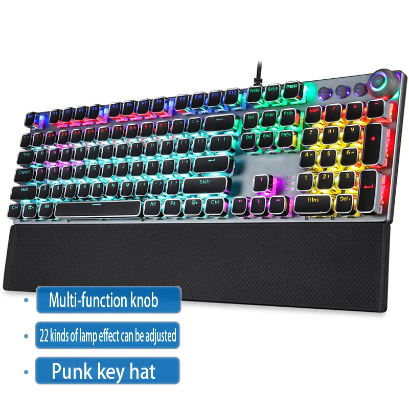 F2088 Mechanical Keyboard Hand Rest 104 Keys Backlit Mixed Light Cyberpunk Metal Gaming Peripheral