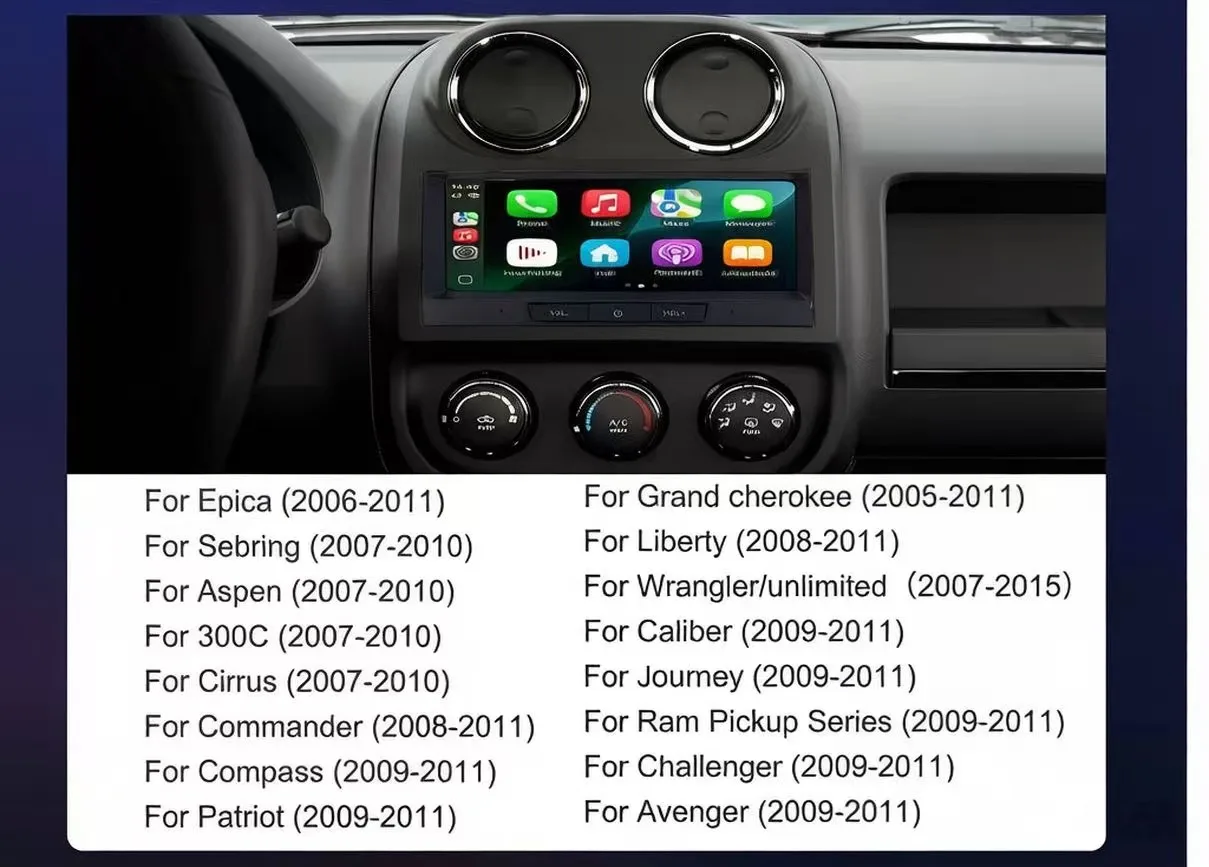 Android15 Car Multimedia Radio GPS Navigation Player for Jeep Grand Cherokee Liberty Wrangler Chrysler with CarPlay And Android