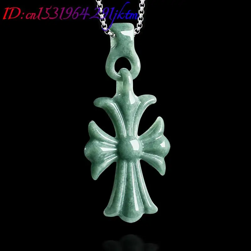 Natural Burmese Jadeite Cross Pendant Necklace Jewelry Designer Gemstone Real Jade Vintage Accessories Luxury Gifts for Women view 2