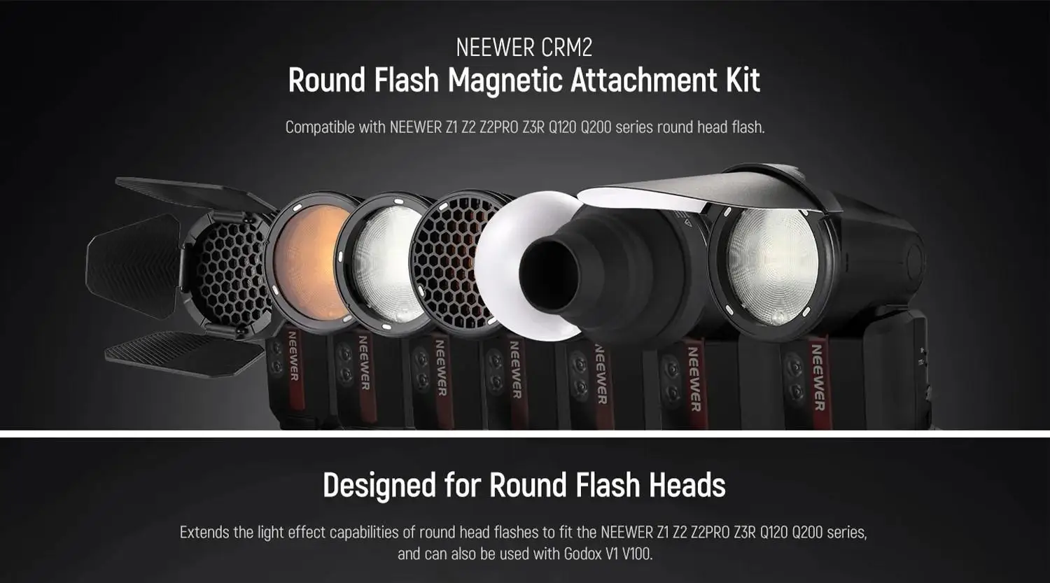 NEEWER CRM2 Magnetisches Zubehör-Kit für Rundkopfblitzgeräte, kompatibel mit Z1 Flash/Z2 Flash/Z3R Flash/Godox V1 Speedlites – Detail 1
