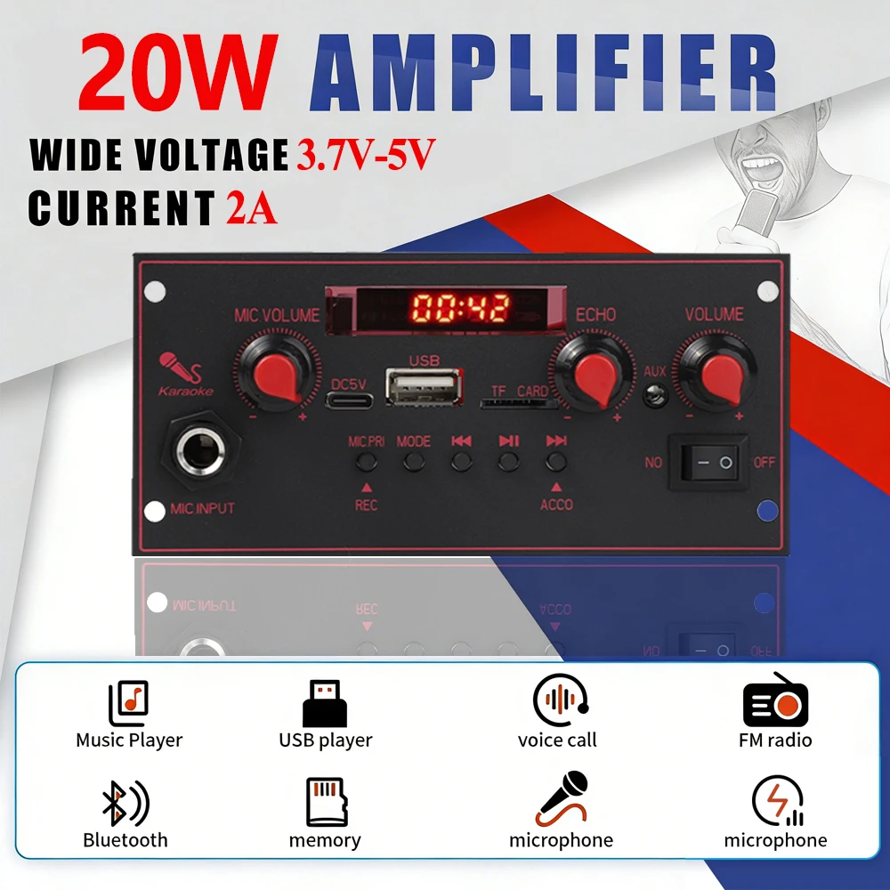 KEBIDU 20W Amplifier Bluetooth 5.0 MP3 WMA Decoder Board DIY