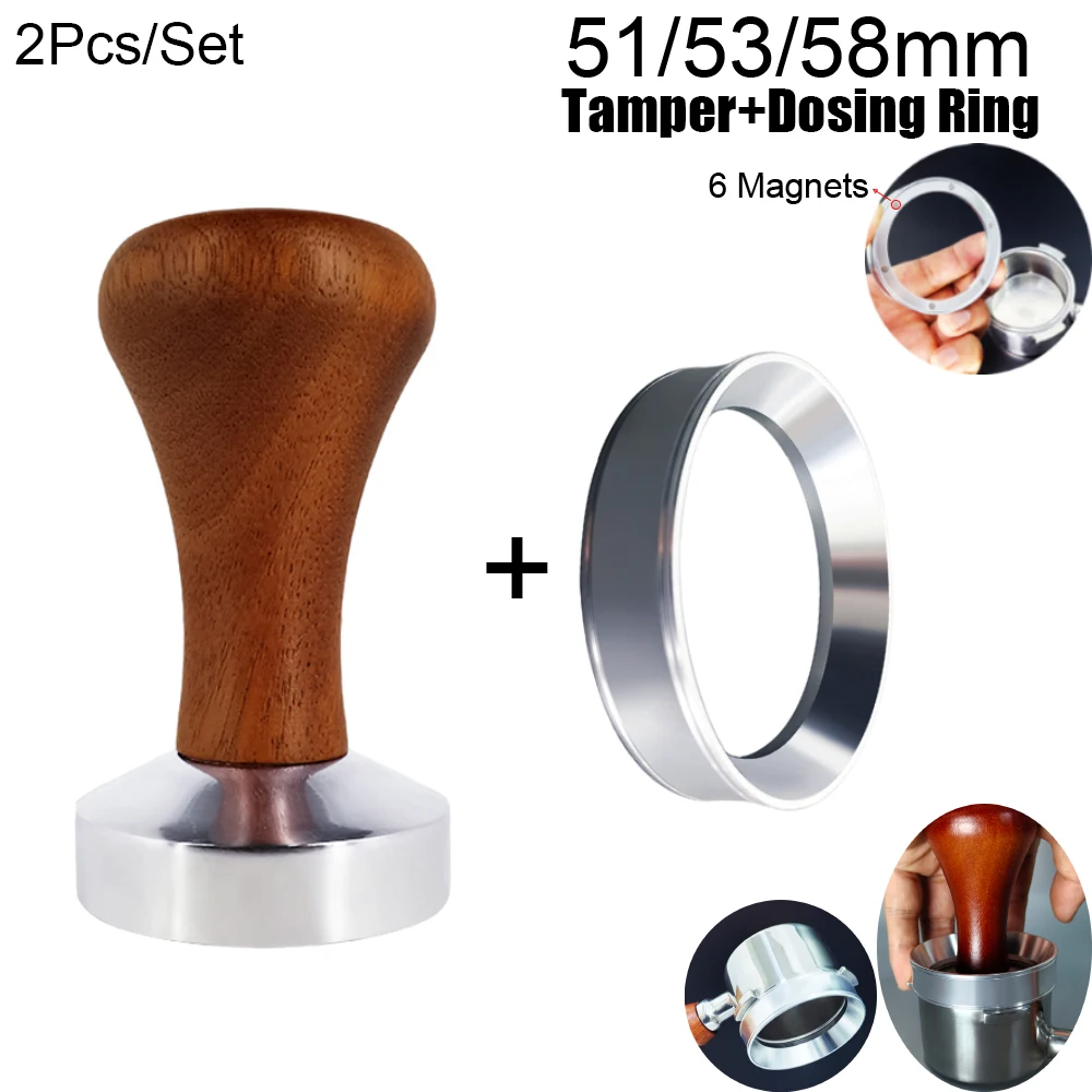 2Pcs Espresso Tamper With Coffee Dosing Ring 51/53/58mm Coffee Tampers Dosing Funnels