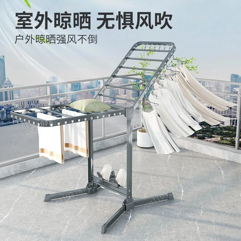 Aluminum Alloy Laundry Rack for Balcony/Indoor Use, Space-Saving Design Foldable Mobile Clothes Drying Rack