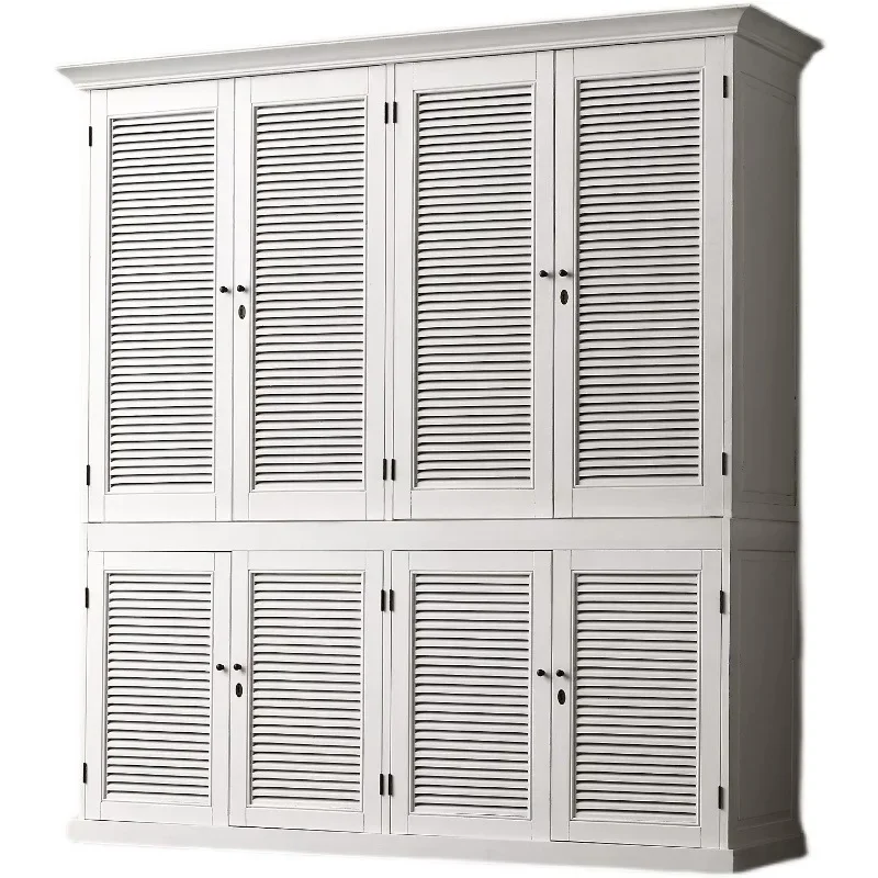 

American French retro shutters double oak solid wood design casement adult four wardrobe double door furniture