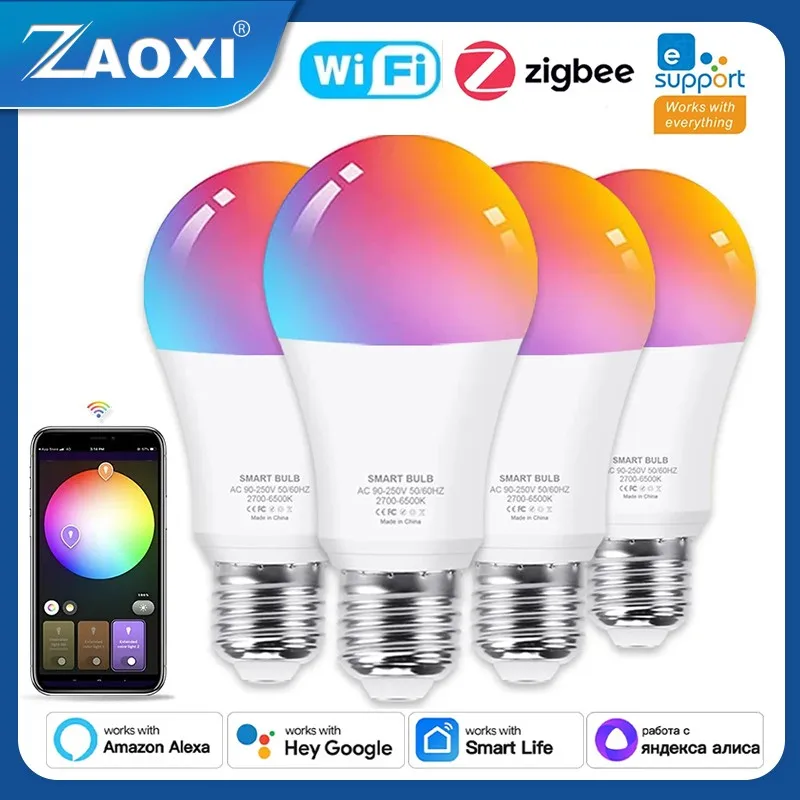 

ZAOXI eWelink Zigbee WIFI Smart Light Bulb E27 15W/18W 90-250V Voice Control Dimming LED Lights Support Alexa Google Assistant