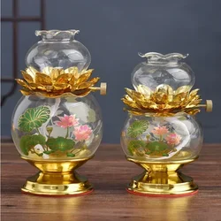 Transparent Glass Lotus Yellow Oil Lamp, for Buddha Lamps, Prayers, Buddha Heart Sutra Oil Lamp, Buddha Tool Supplies, 1 Piece