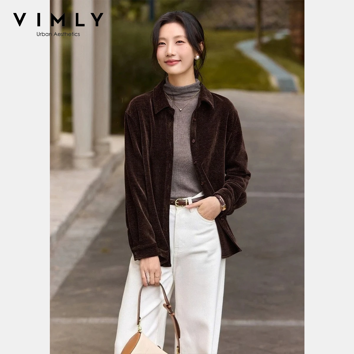 

VIMLY Vintage Women's Shirt Coat 2025 Winter Casual Solid Lapel Collar Shacket Layering Warm Soft Thick Woman Clothing A3612