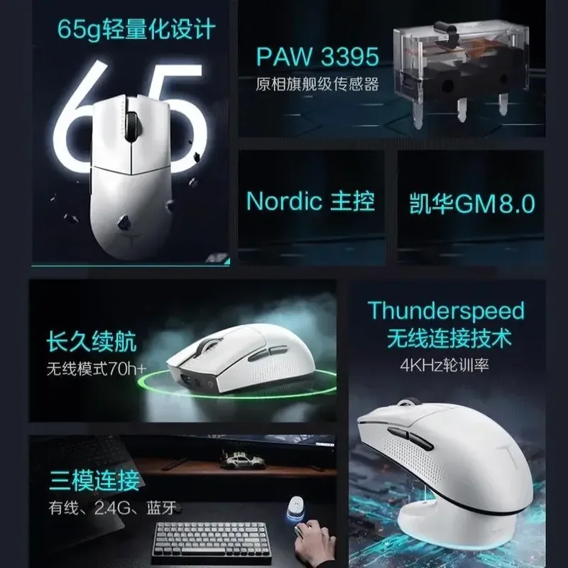 

Новинка 4k Thor Ml903 Беспроводная третья ложная мышь для осмотра игра E-sports Bluetooth перезаряжаемая Ml901 легкая Paw3395