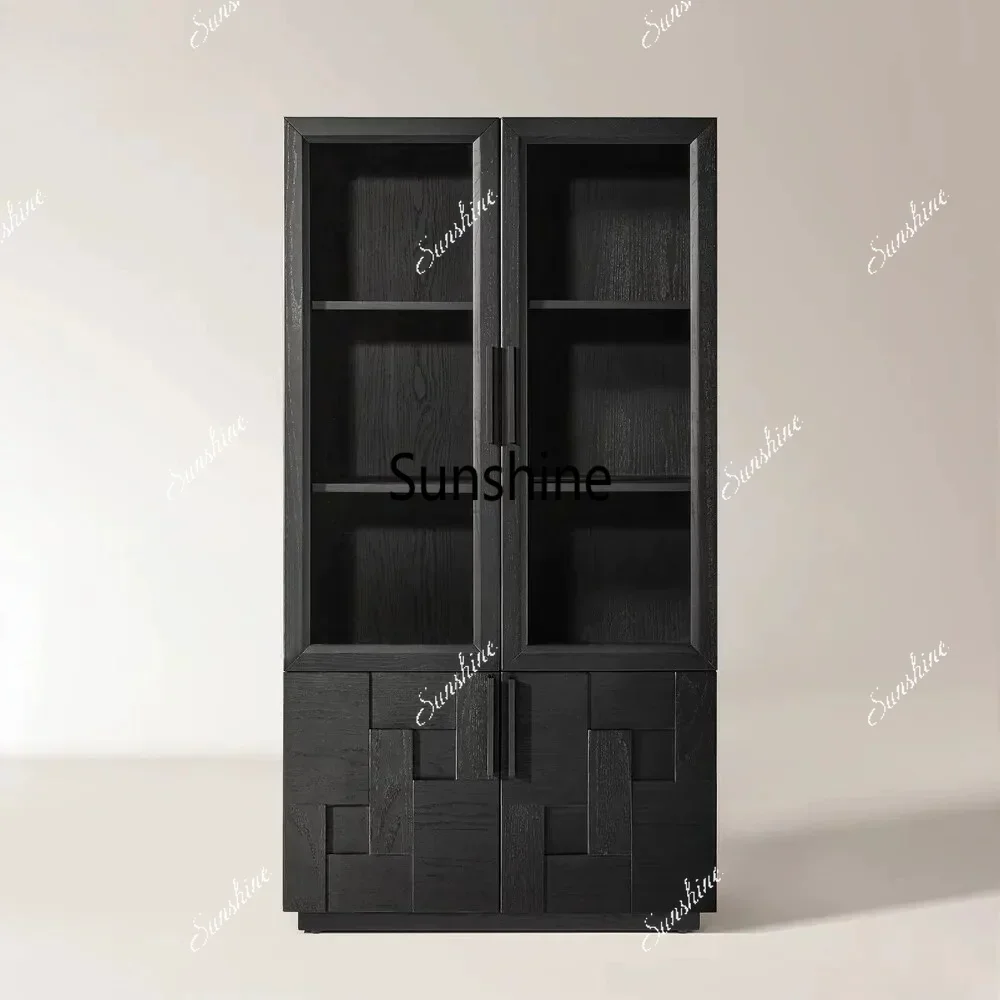 Retro style solid wood living room creative display cabinet