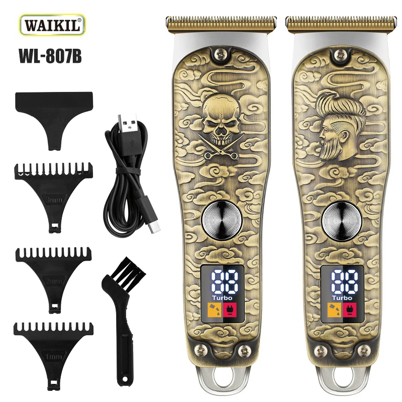 

WAIKIL Professional Men's Barber Retro Oil Head Electric Pusher USB Charging Digital Cordless Trimmer Hair Styling Tool