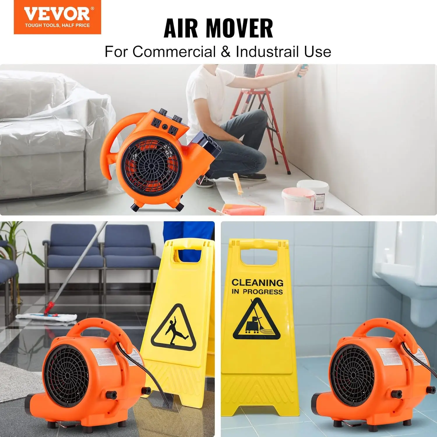 Air Mover, 1/4 HP 1000 CFM Carpet Dryer for Cooling and Ventilating, Portable Floor Blower Fan with 4 Blowing Angles and Time