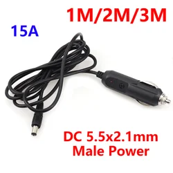 Car Cigarette Lighter Power Adapter 1M/2M/3M Extension Cable 15A Charging Plug to DC 5.5mm x 2.1mm Male Connector