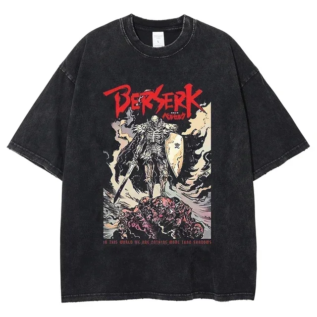 Berserk Print T Shirt Men Vintage Washed T-Shirt Anime Graphic Tshirt Streetwear Summer Casual Berserk Clothes Custom T-shirt