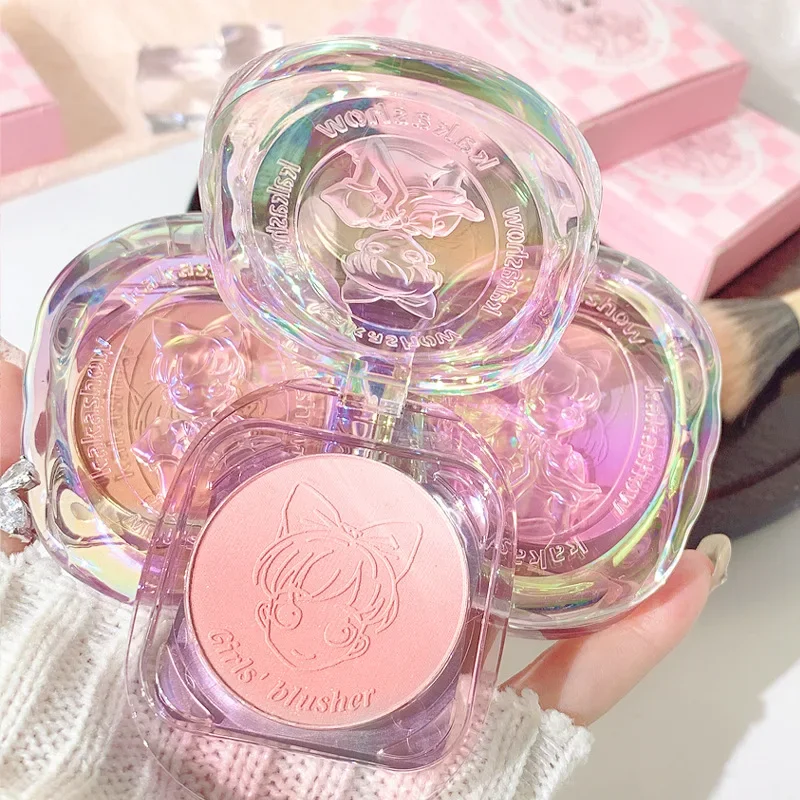 Peach Blush Girls' Gradual Powder Blusher Palette Crystal Shell Cosmetics Face Cheek Contour Blush Cream Makeup Rouge