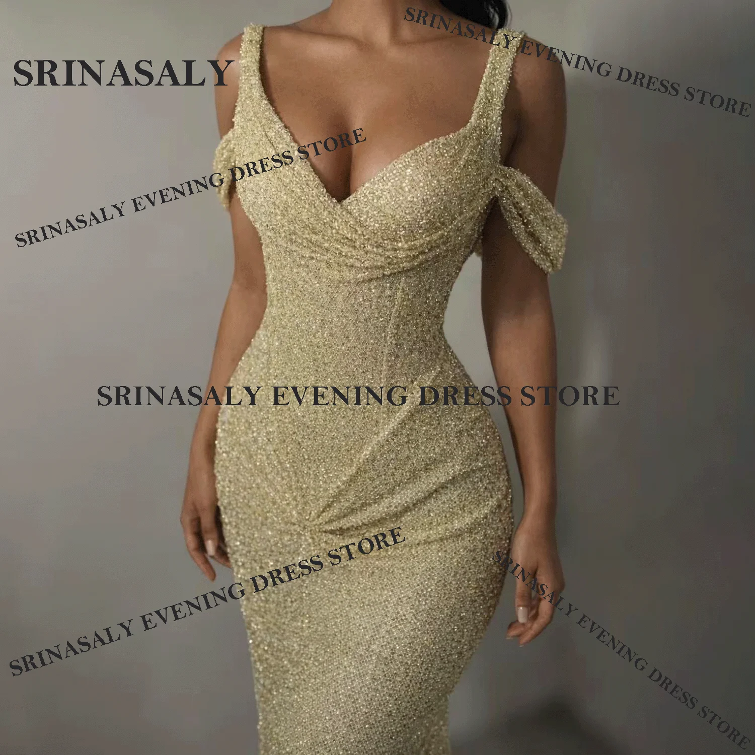 

Customized Draped Pleat Sequin Mermaid Prom Dresses Fashion Off The Shoulder Evening Party Gown Sexy Dubai Long robes de soirée