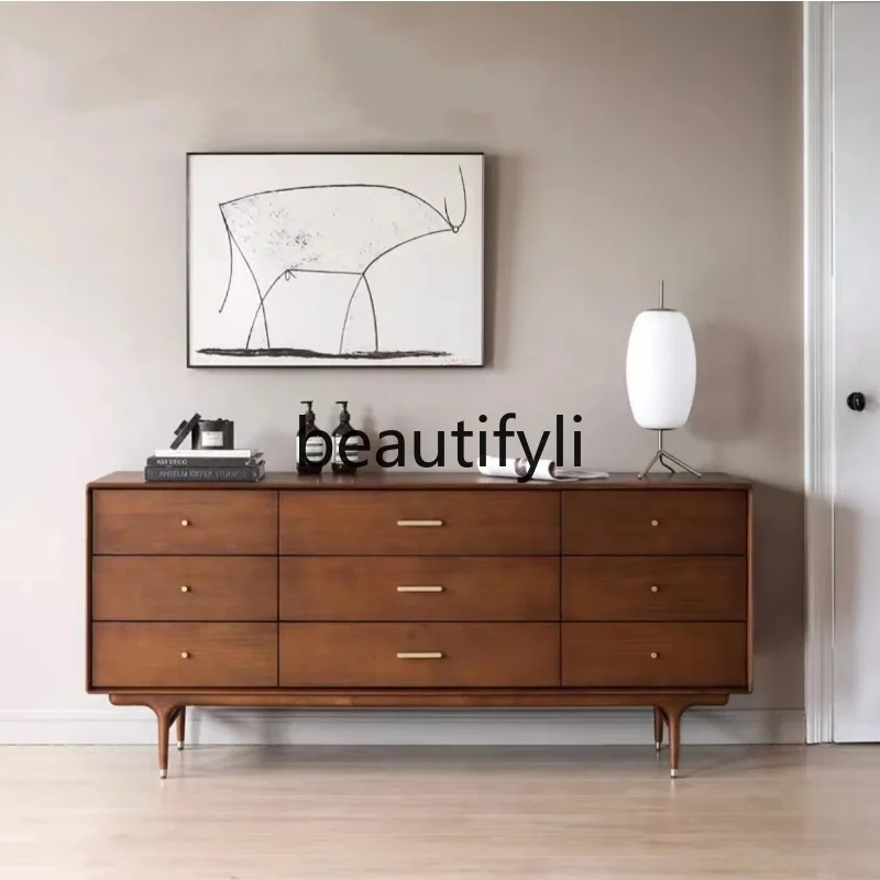 

American Solid Wood Chest of Drawers Simple Retro Solid Wood Nine-Drawer Cabinet Vintage Small Apartment Bedroom Storage Cabinet