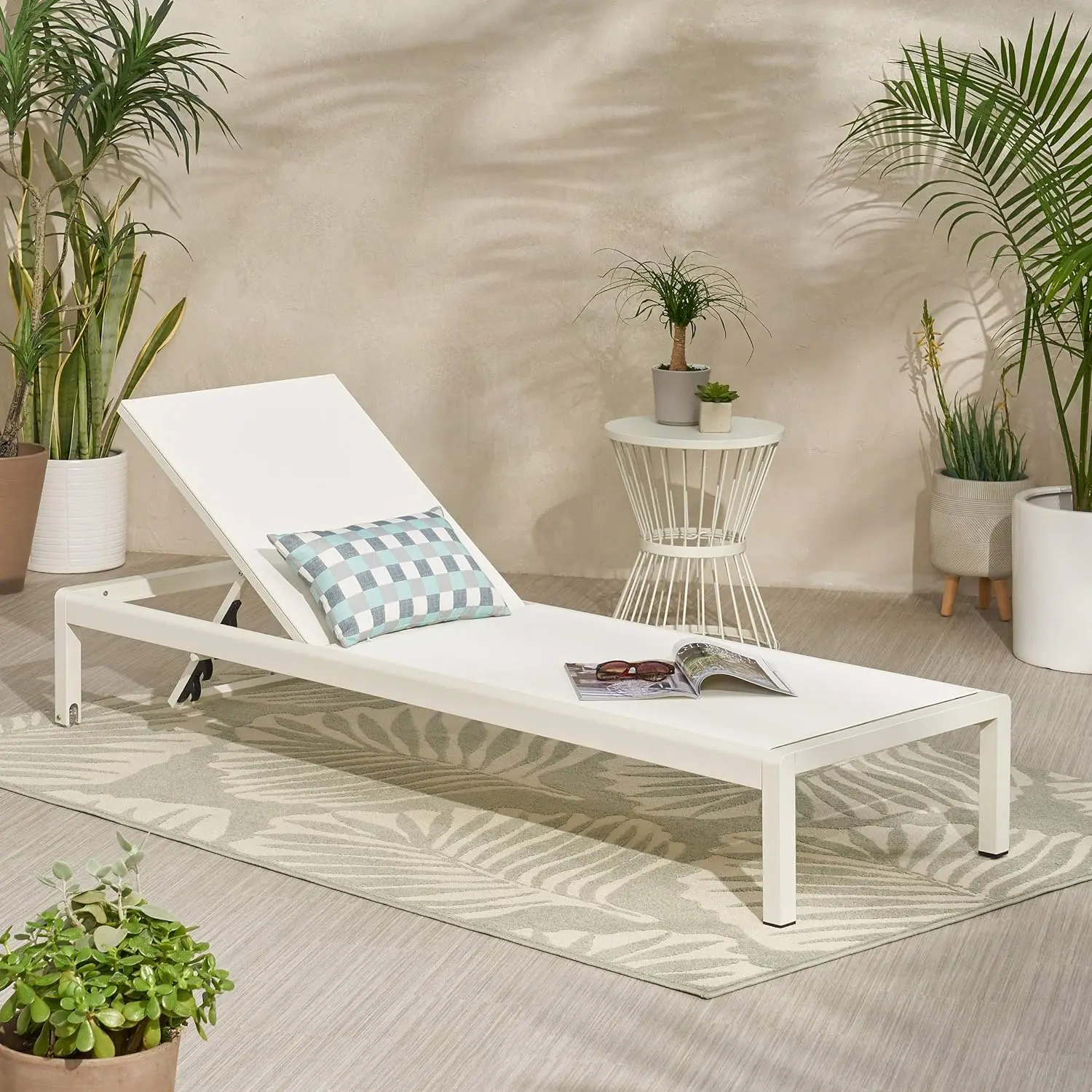 Cindy-Chaise Lounge para exteriores, color blanco