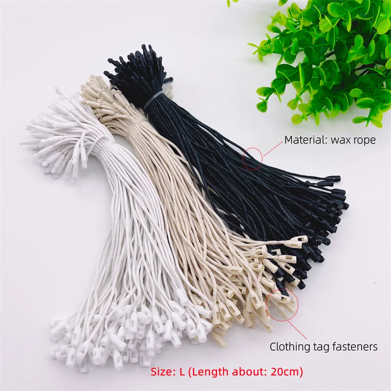 100pcs/Lot White Beige Waxed Polyester Fiber Rope 20cm Plastic Tag String Snap Lock Pin Loop Tie Fasteners For Clothing Tag Rope