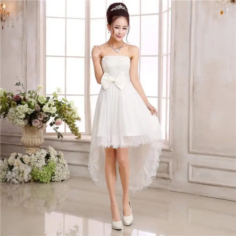 Return Return J40 Sexy Princess Robe High-Low White Red Prom Dresses A-Line Strapless Mesh Tulle Graduation Wedding Party Dress