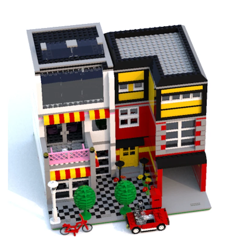 1844PCS City Hot Selling Street View Moc townhouse pizza shop ice cream restaurant model DIY creative ideas ChildToy Gift Blocks