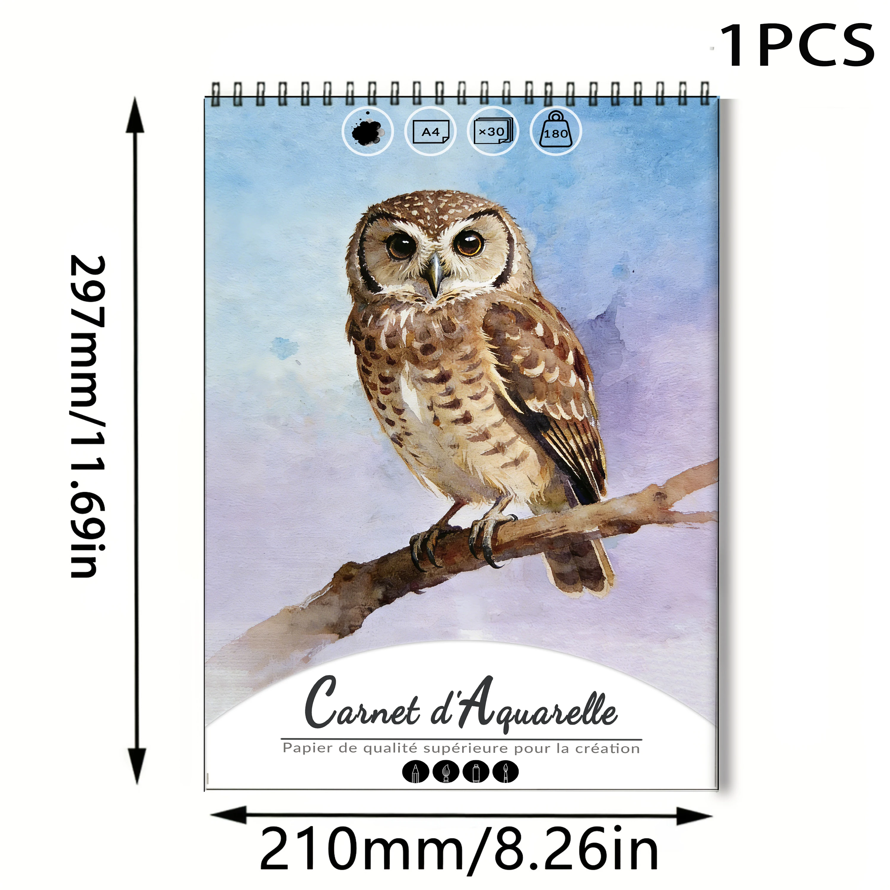 A4  Spiral Bound Watercolor Sketchbook, 180gsm Lightweight Acid-Free Art Paper Pad, 30 Sheets Cold Press Watercolor Paper fo