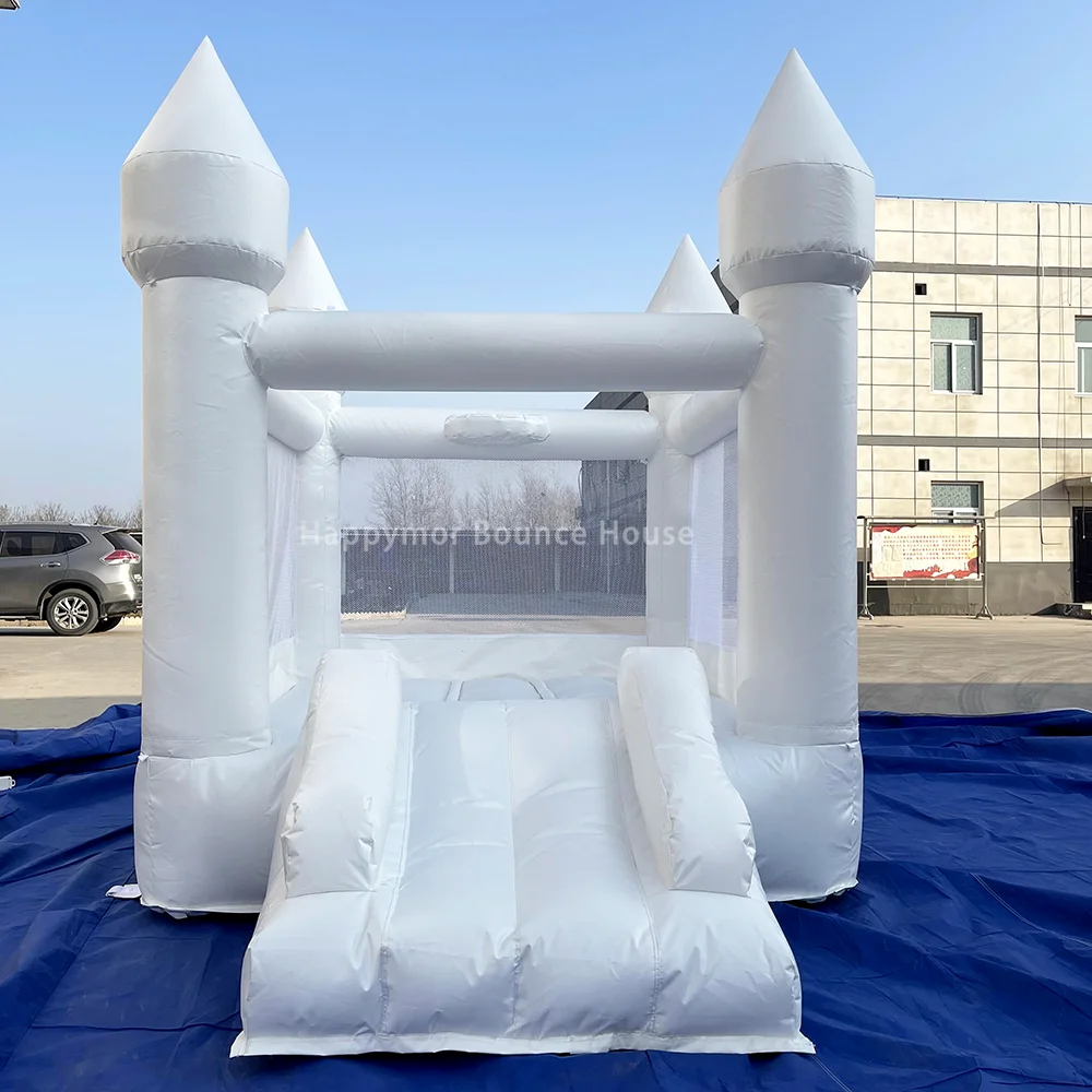 

Ship From USA 6x8ft PVC White Bounce House With Basketball Hoop And Slide Mini Jumping Castle For Kids Inflatable Bouncer