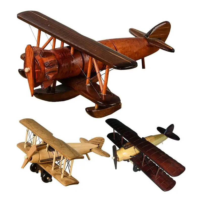 Retro Wooden Plane Wood Aircraft Model Portable Vintage Airplane Decoration Desktop Airplane Model Birthday Gift For Toddler And