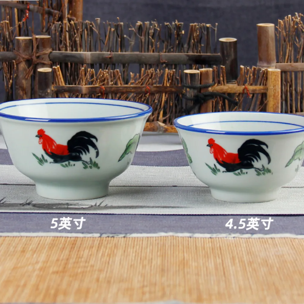 Blue And White Porcelain Chicken Bowl Vintage Rice Bowl