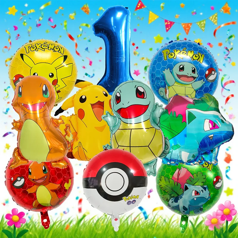 

New Cute Hot Pikachus Blue Numbers 1-9 Balloon Set Birthday Party Decoration Aluminum Film Colorful Balloon Party Supplies