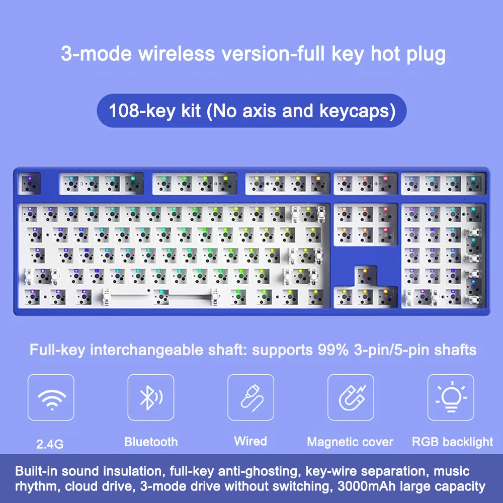 

Mechanical Keyboard Kit Custom Barebone Keyboard RGB Backlit 3/5-Pin Hotswap Mechanical Gaming Keyboard Gasket 3 Mode Bluetooth