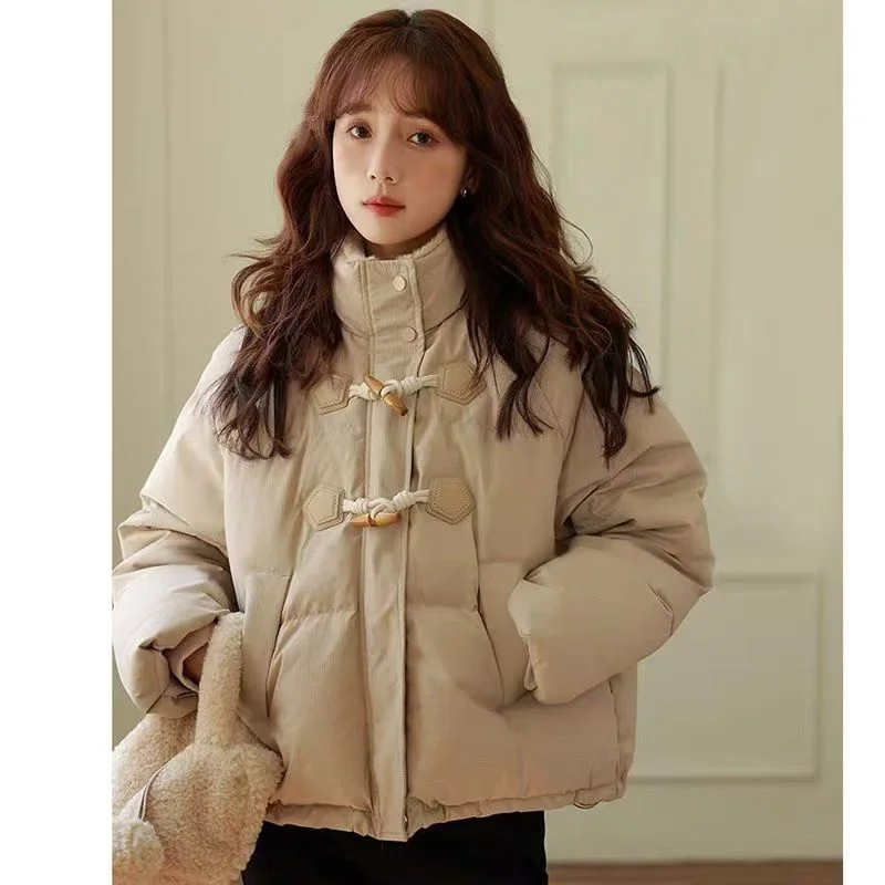 Bull's-horn Buckle Down Coat Women's Autumn And Winter 2025 New Fashion Short Loose Cotton-padded Jacket Korean Short Padded Top