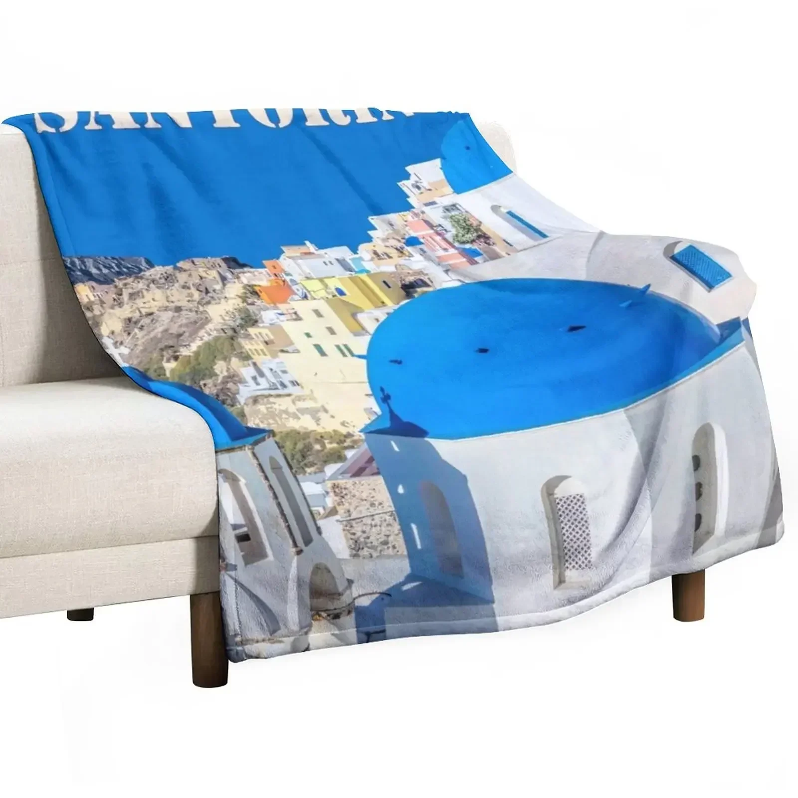 

New Santorini Island Throw Blanket Shaggy Soft Plaid Camping Sleeping Bag Blankets