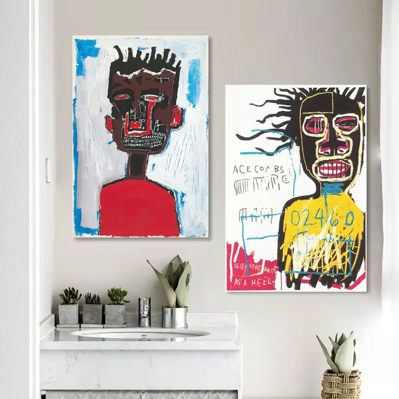 الكتابة على الجدران ملصق فني وطباعة جان ميشيل قماش اللوحة الحديثة مجردة صور فنية للجدران لغرفة المعيشة ديكور المنزل كوادروس