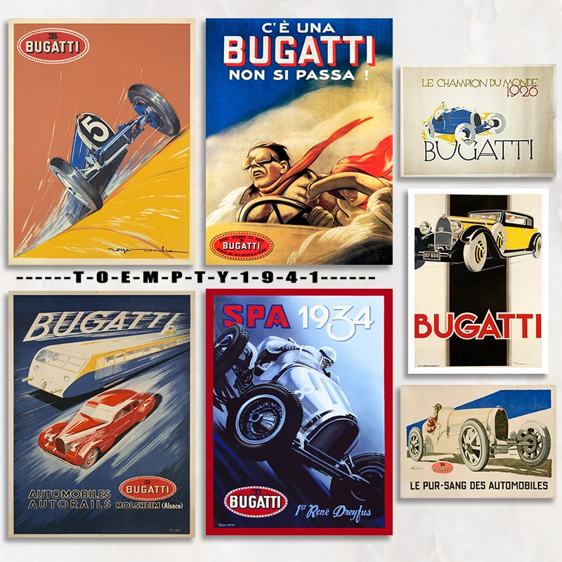 Póster publicitario de automóviles Bugatti Vintage, impresión en lienzo de 1930s, decoración de pared de publicidad de automóviles, Decoración Retro Para el hogar, habitación, Bar