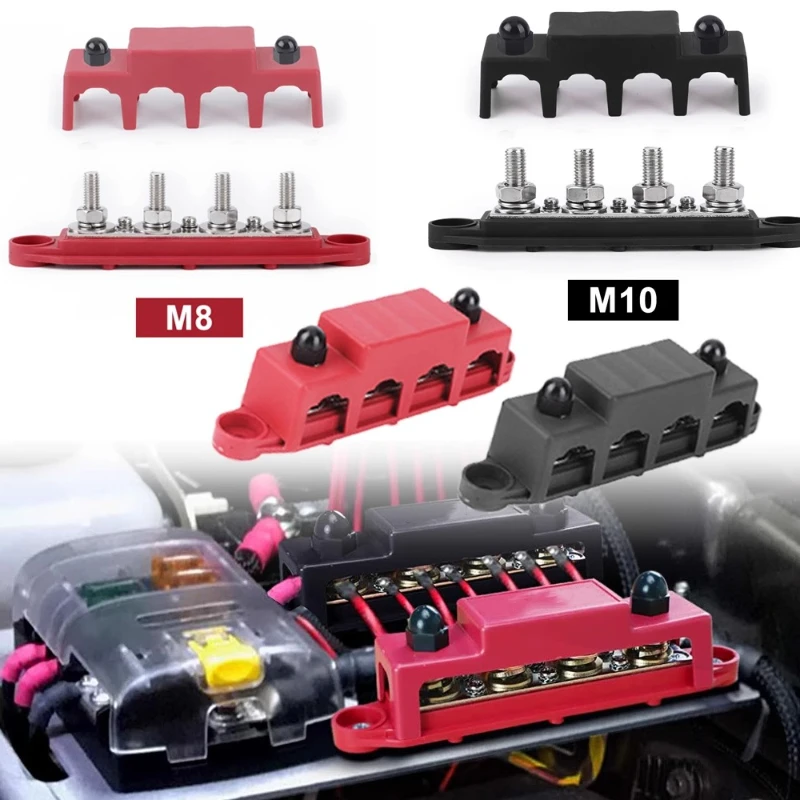 

4-way DC 48V 250A RV Yacht Bus Bar Terminal HC Battery Power Distribution Block Accessories M6 M8 for Automobile Boat RV Truck