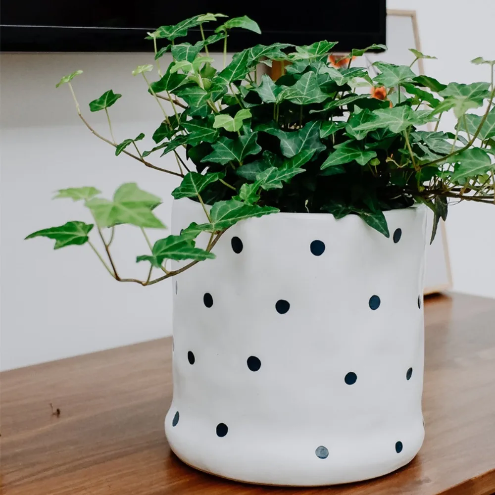 Nordic Matte Ceramic Round Flower Pot Ornaments Outdoor Courtyard Balcony Succulent Plant Bonsai Pot Crafts Garden Decoration
