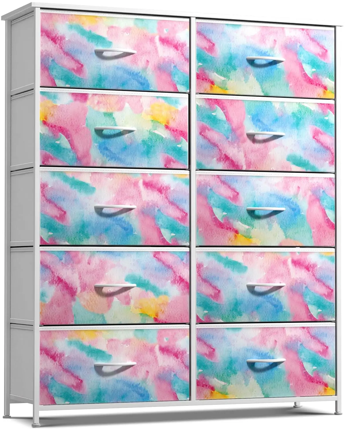 10-Drawer Fabric Storage Dresser with Wood Top, Watercolor Pattern, Bedroom Organizer, Customized