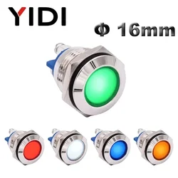 16mm Waterproof Chrome Metal Indicator Light, 12V 24V 220V Red Green Blue White Amber Pilot Lamp Signal Light Screw Terminal