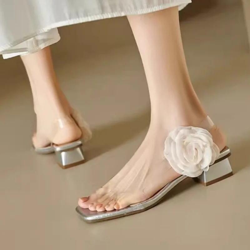 

Womens sandals Thin Heels Luxury shoes Heeled Mules Flower Pantofle Summer Designer High 2025 Floral Elegant designer sandals