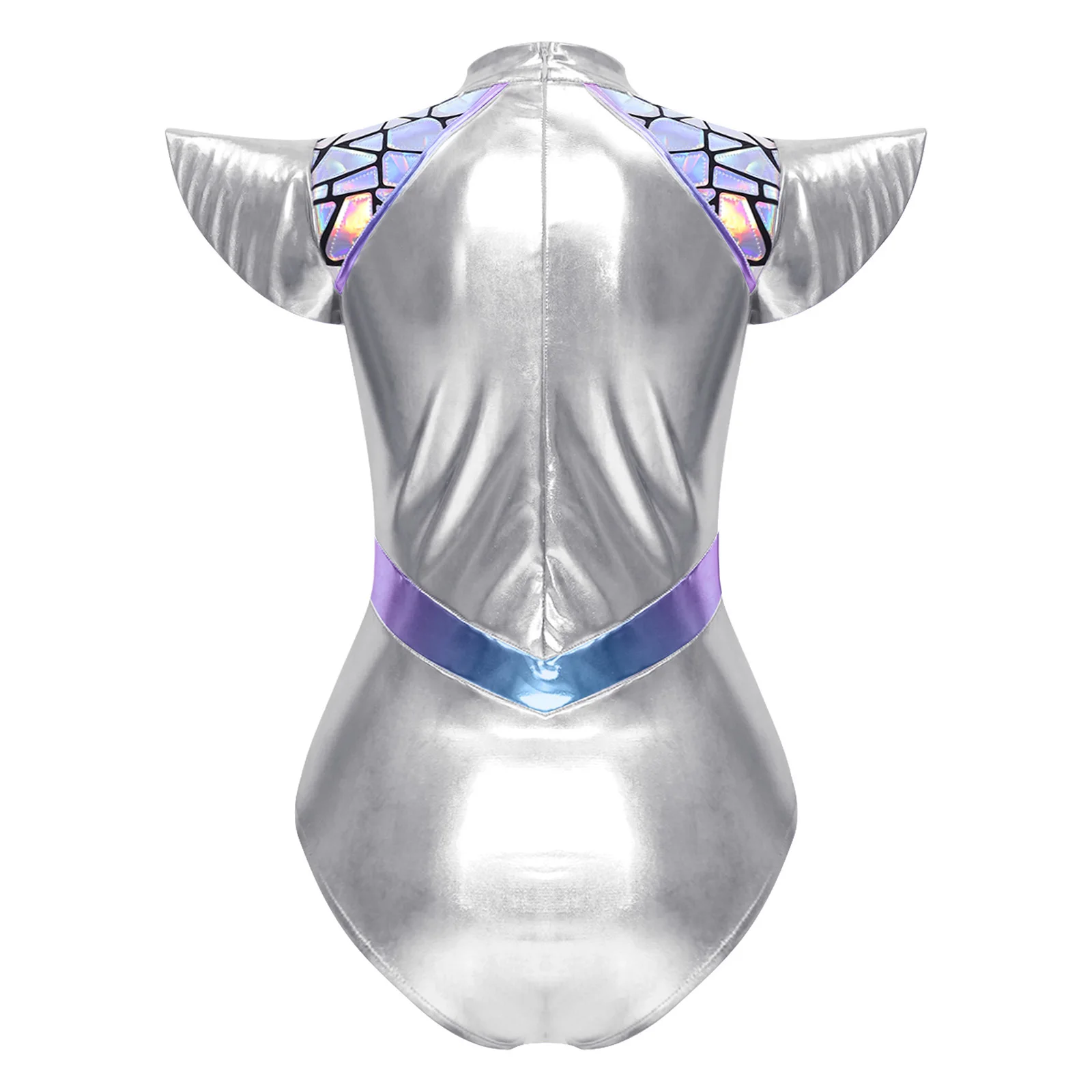 Womens Alien Robot Cosplay Leotard Metallic Shiny Bodysuit for Masquerade Ball Space Alien Theme Party Carnival Stage Dress Up view 3