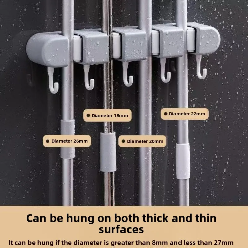 Multi Purpose No Drill Adhesive Mop Broom Hook, Wall Mount Cleaning Tool Rack, Damage Free Bathroom Kitchen Storage Organizer image 4