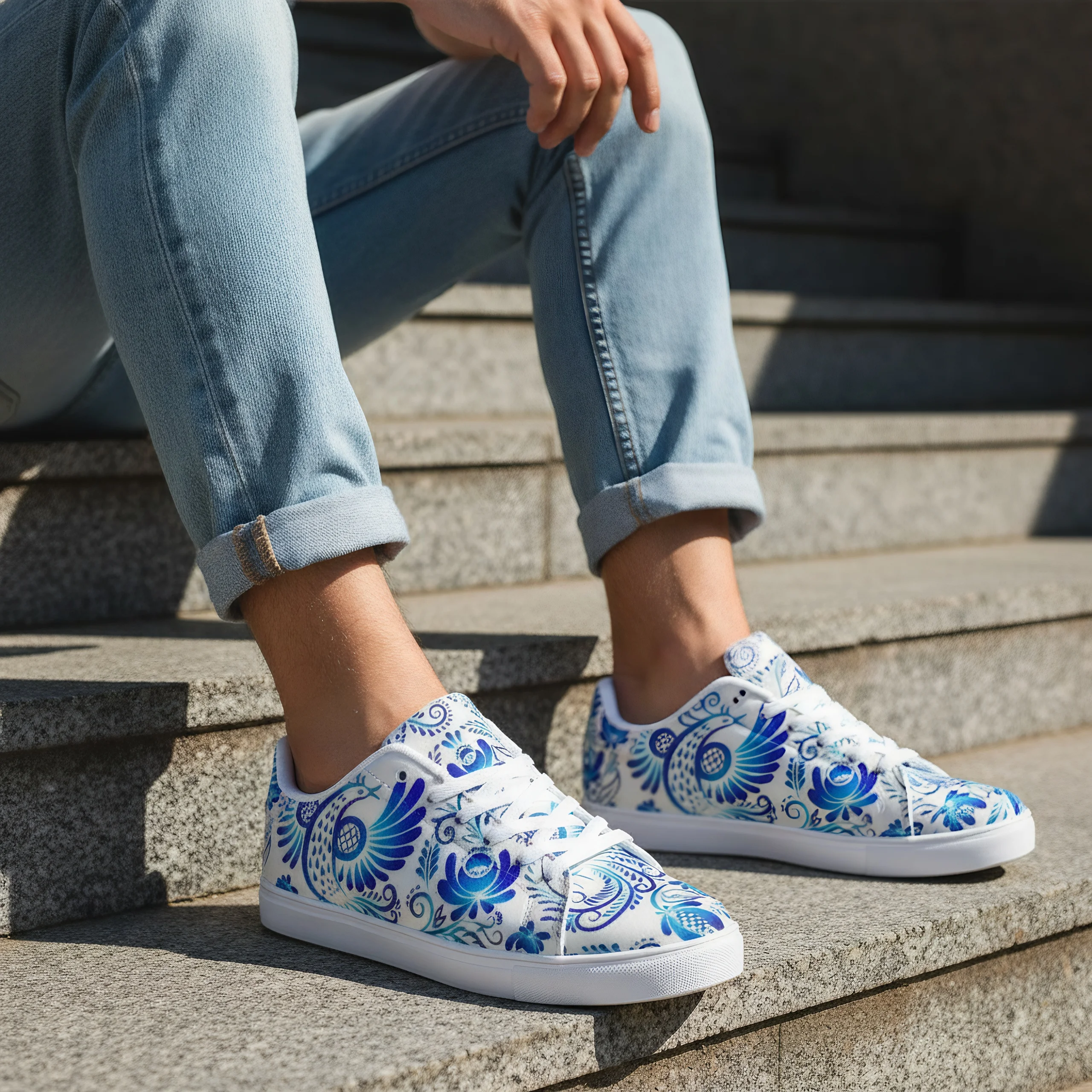 

Defert Blue Print Flat Casual Sneakers High-Quality Custom Print Men's and Women's Fashion Shoes