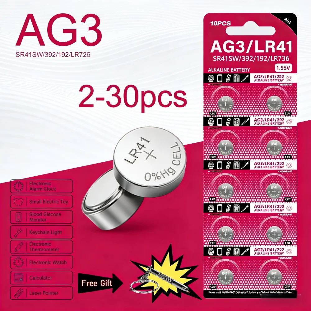 2-30Pcs High Capacity LR41 Alkaline Batteries AG3 L736 392 384 192 Premium 1.5V Button Coin Cell Batteries for Medical Devices