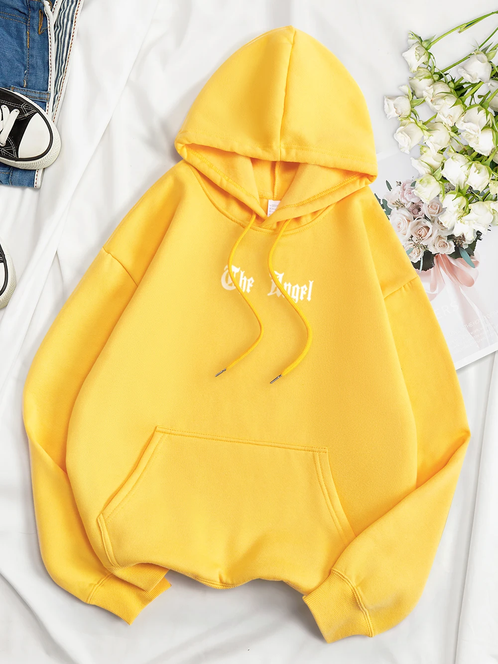 The Angel\'S Wings Printing Clothes Men Women Hip Hop Loose Hoodies Warm Crewneck Hoody Crewneck Pullover Streetwear Couple