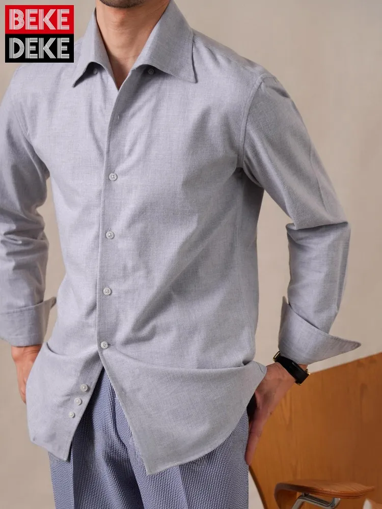 Spring Italian Designer Mens Business Work 100% Cotton Shirt Top Long Sleeve Lapel Collar Single Breasted Wedding Party Shirts